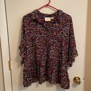 Maeve by Anthropologie black and floral blouse EUC